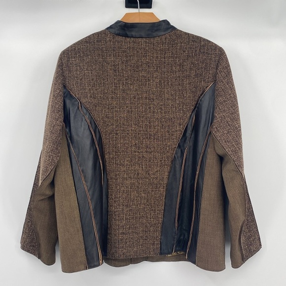 Koos Of Course Leather Jacket Womens‎ Size 1X Plus Brown Tan Full Zip Patchwork - Picture 4 of 10